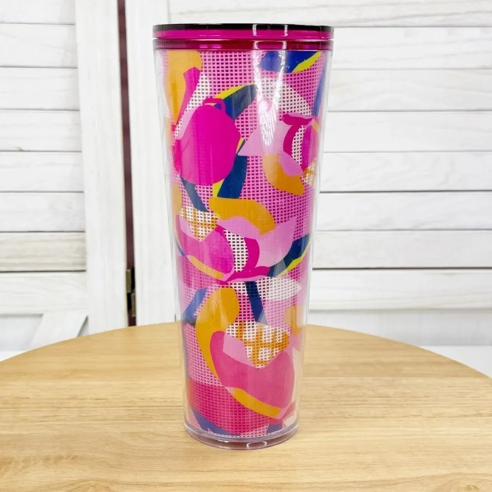 Starbucks 2023 Pink Peony Floral Double Wall Acrylic Tumbler Cup‎ 24oz Venti